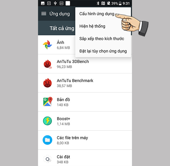 Chọn cấu hình ứng dụng